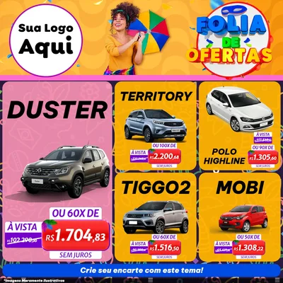 Modelo de Rede Social para Feed Facebook com o tema Folia de Ofertas para Concessionaria de Carros