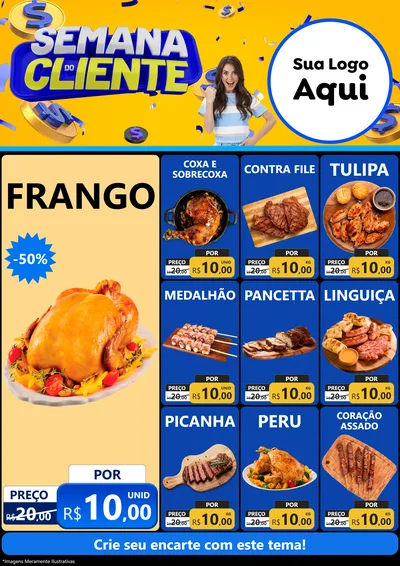 Modelo de Encarte para Encarte A4 Vertical com o tema Semana do Cliente para Assados
