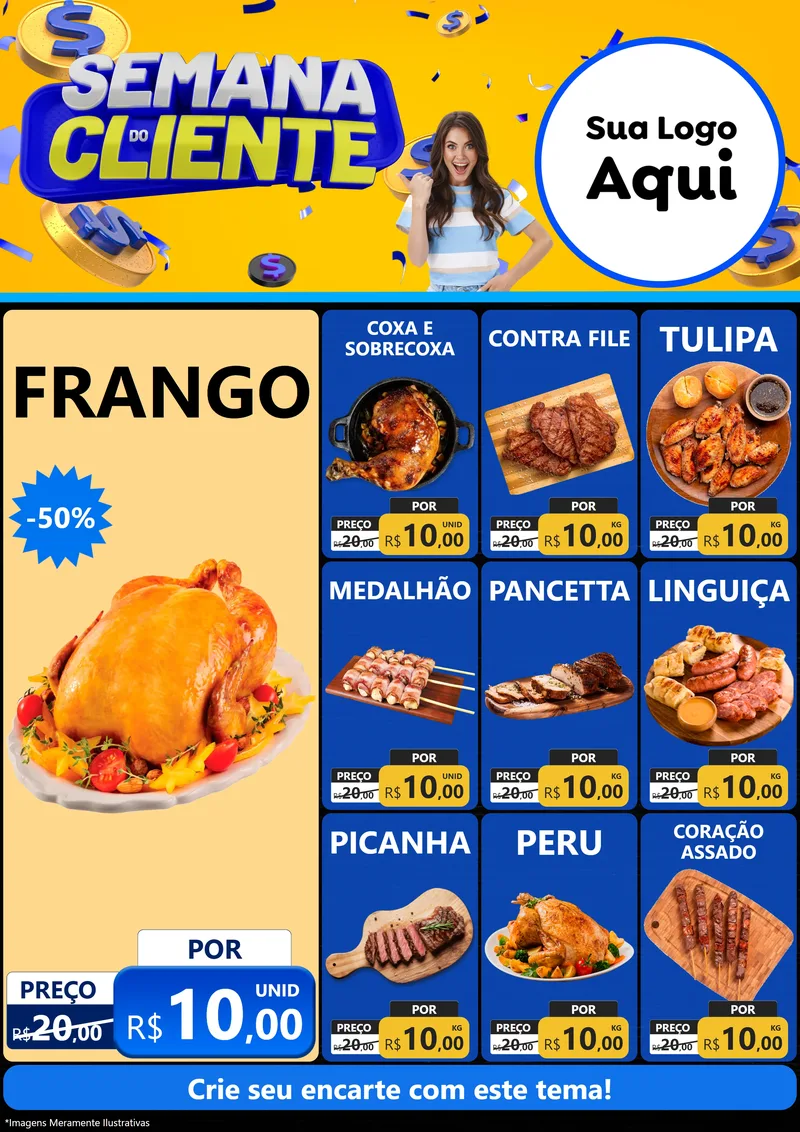 Modelo de Encarte para Encarte A4 Vertical com o tema Semana do Cliente para Assados