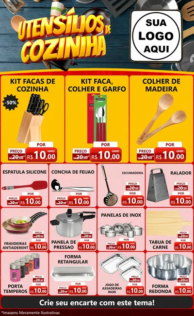 Modelo de Encarte para Encarte Grande com o tema Utensílios de Cozinha para Utilidades Domésticas