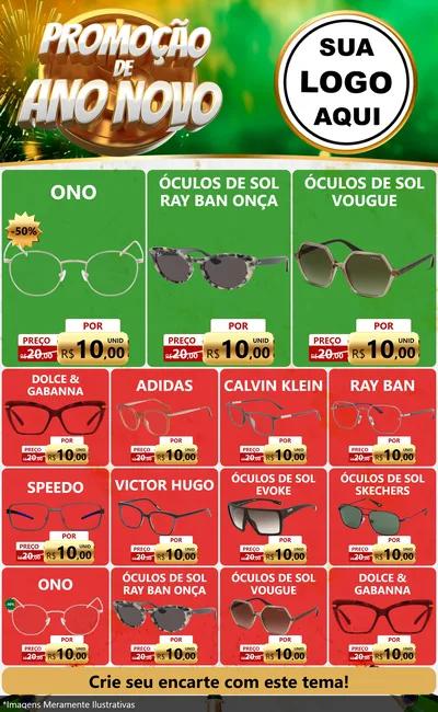 Modelo de Encarte para Encarte Grande com o tema Promoção de Ano Novo para Óticas