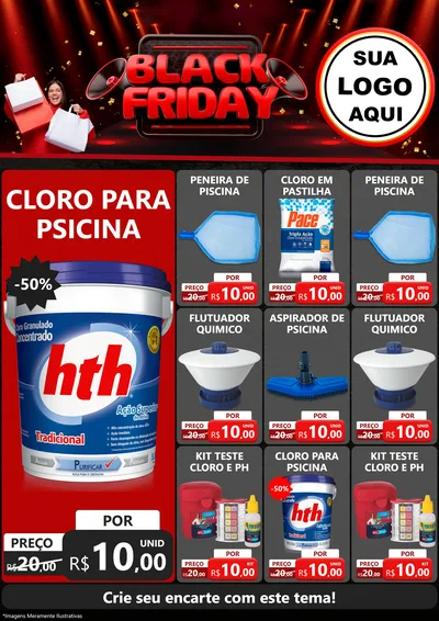 Modelo de Encarte para Encarte A4 Vertical com o tema Black Friday para Produtos para Piscina