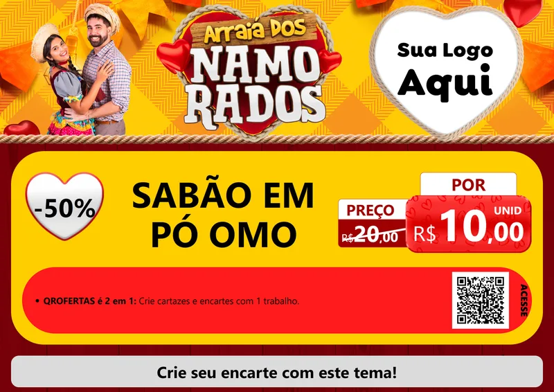 Modelo de Cartaz para Cartaz A4 Horizontal com o tema Arraiá dos Namorados para Produtos de Limpeza
