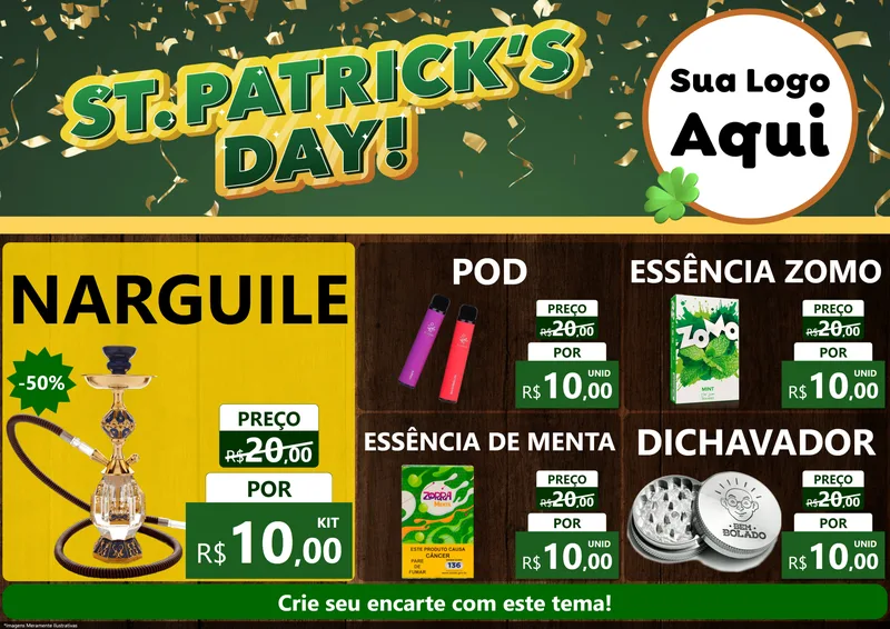 Modelo de Encarte para Encarte A4 Horizontal com o tema St Patriks Day para Tabacaria
