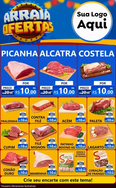 Modelo de Encarte para Encarte Grande com o tema Arraiá de Ofertas - Junina para Açougue