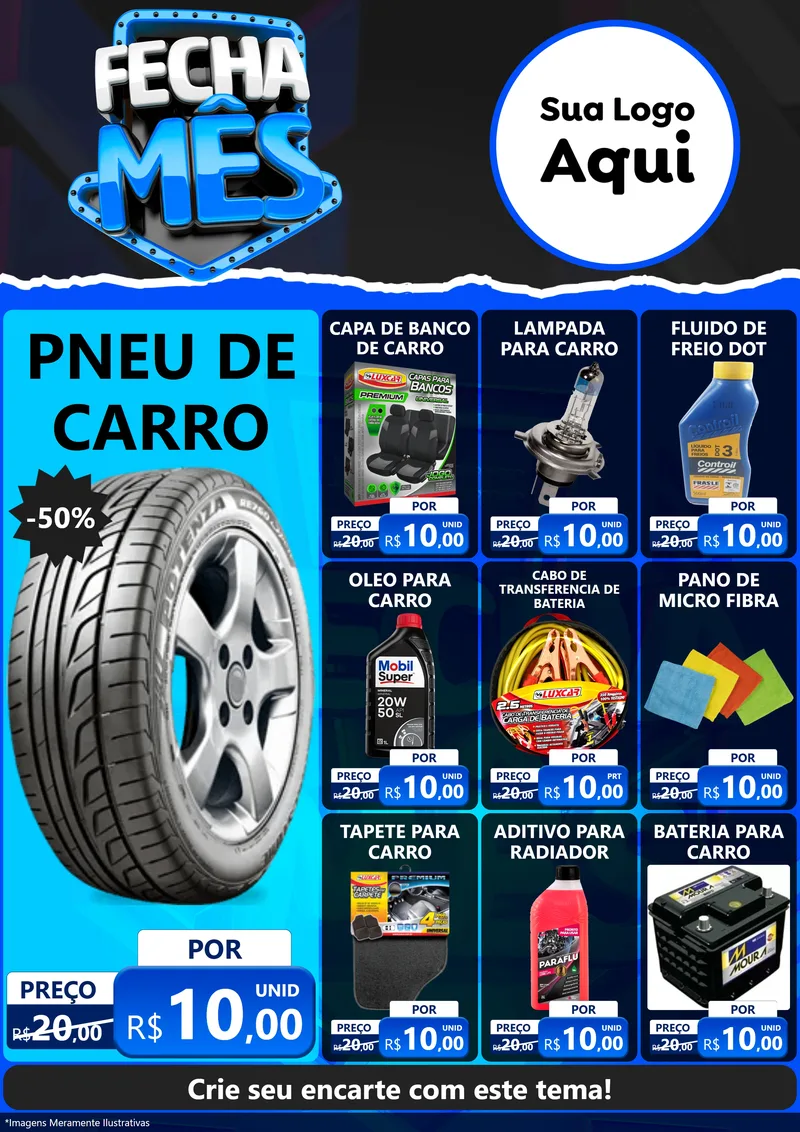 Modelo de Encarte para Encarte A4 Vertical com o tema Fecha Mês para Auto peças