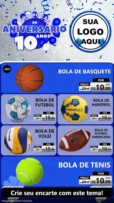 Modelo de TV para TV Vertical com o tema Promoção de Aniversário - 10 Anos para Artigos Esportivos