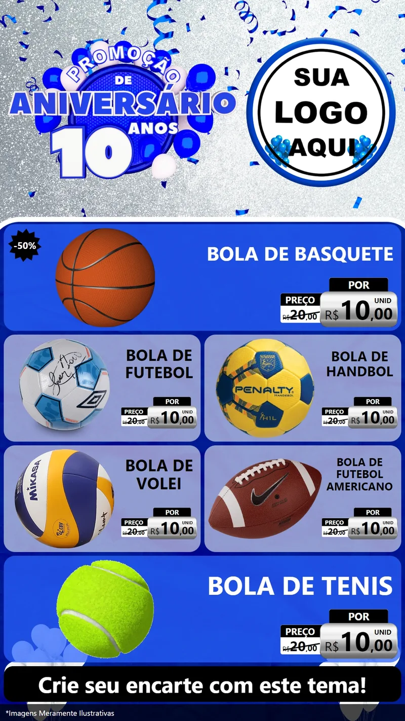 Modelo de TV para TV Vertical com o tema Promoção de Aniversário - 10 Anos para Artigos Esportivos