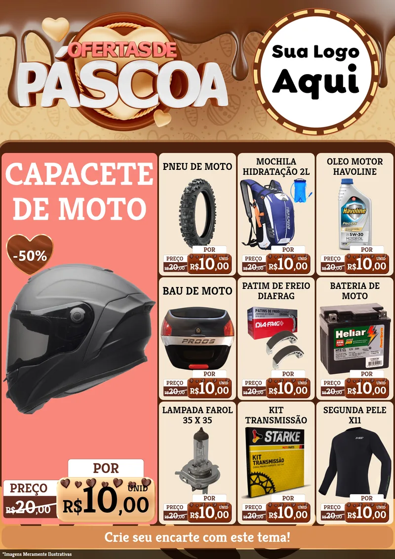 Modelo de Encarte para Encarte A4 Vertical com o tema Ofertas de Páscoa para Moto peças
