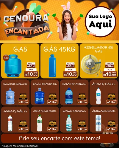 Modelo de Rede Social para Feed Instagram com o tema Cenoura Encantada - Páscoa para Água e gás