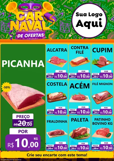 Modelo de Encarte para Encarte A4 Vertical com o tema Carnaval de Ofertas para Açougue