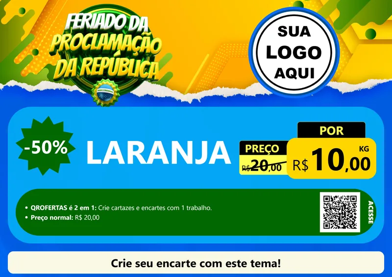 Modelo de Cartaz para Cartaz A4 Horizontal com o tema Feriado da Proclamação da República para Hortifrúti