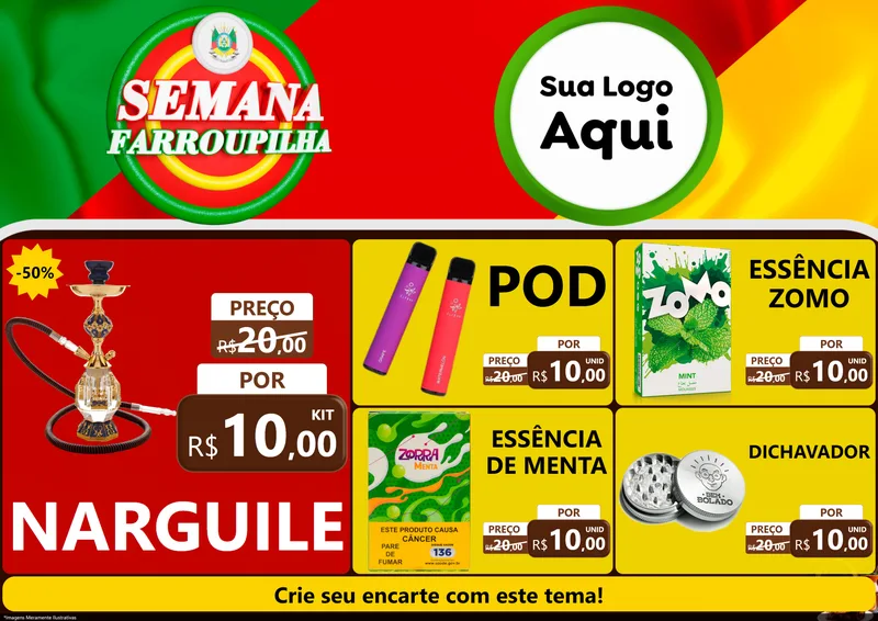 Modelo de Encarte para Encarte A4 Horizontal com o tema Semana Farroupilha para Tabacaria