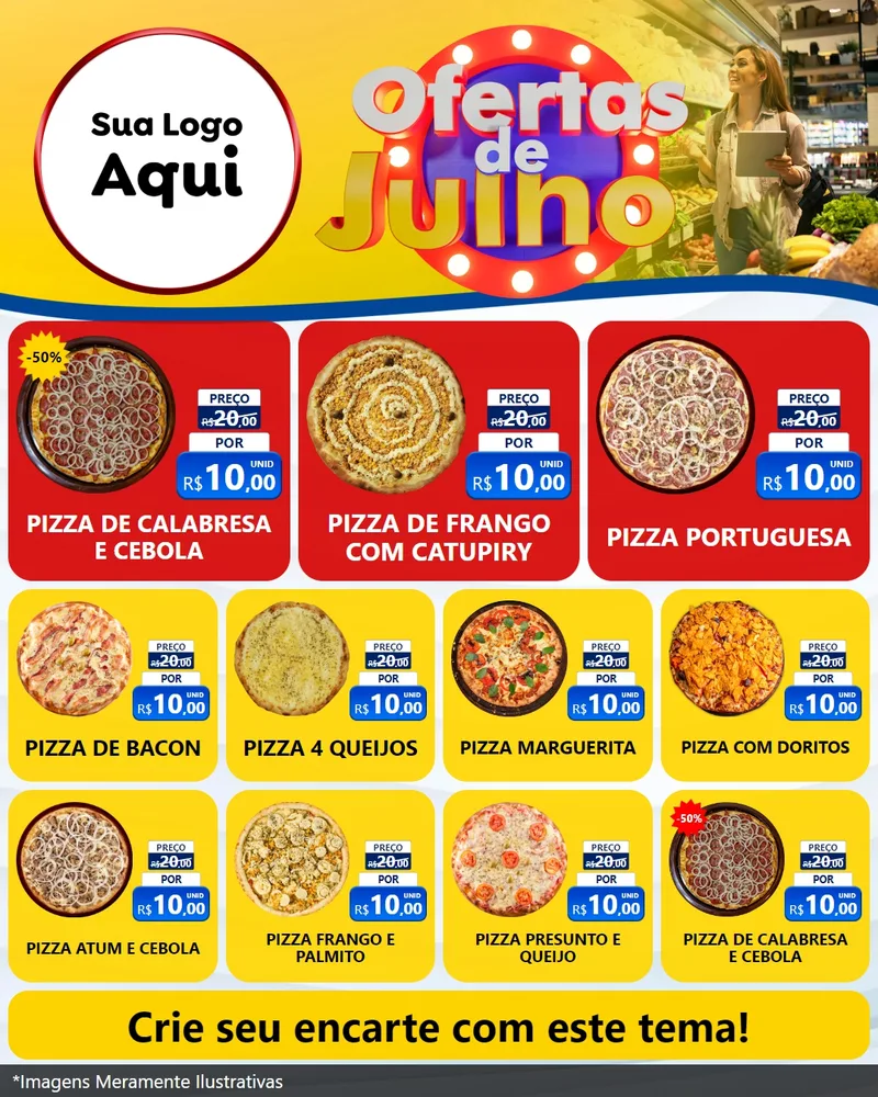 Modelo de Rede Social para Feed Instagram com o tema Ofertas de Julho para Pizzaria