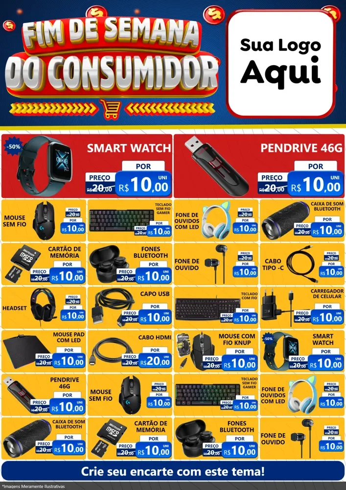 Modelo de Encarte para Encarte A4 Vertical com o tema Fim de Semana do Consumidor para Informática