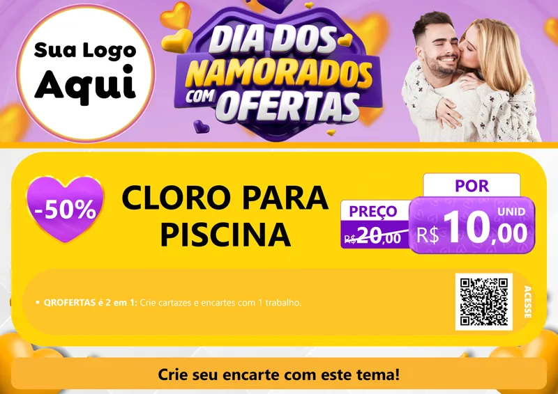 Modelo de Cartaz para Cartaz A4 Horizontal com o tema Dia Dos Namorados Com Ofertas para Produtos para Piscina