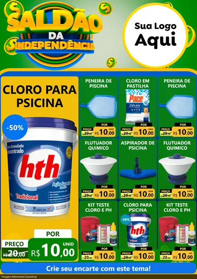 Modelo de Encarte para Encarte A4 Vertical com o tema Saldão da Indepêndencia para Produtos para Piscina