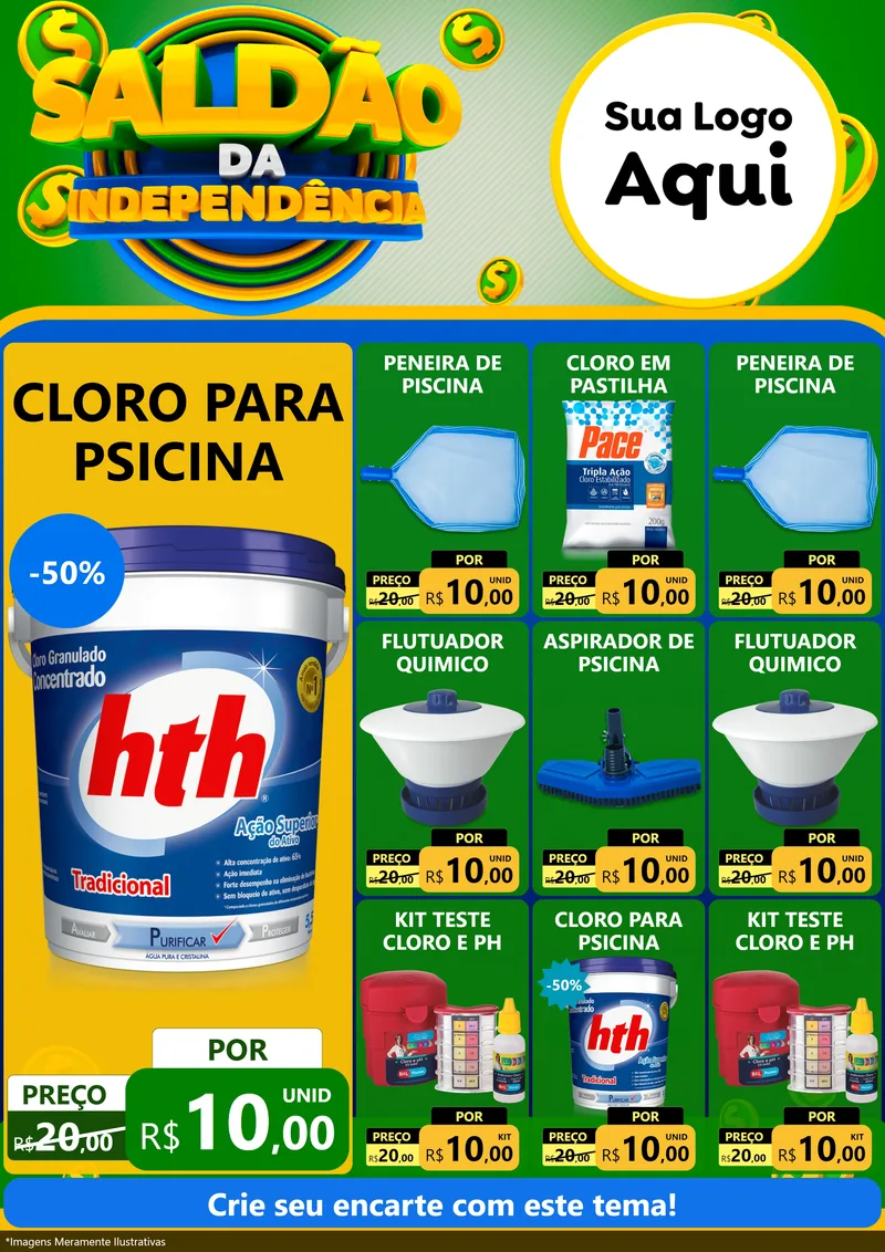 Modelo de Encarte para Encarte A4 Vertical com o tema Saldão da Indepêndencia para Produtos para Piscina
