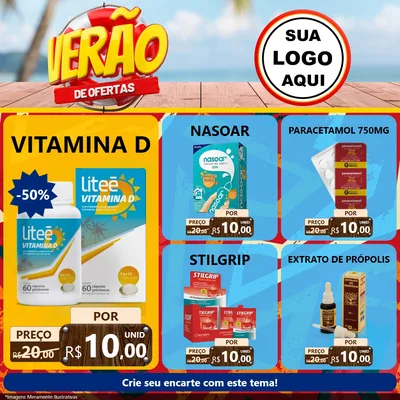 Modelo de Rede Social para Feed Facebook com o tema Verão de Ofertas para Farmácia