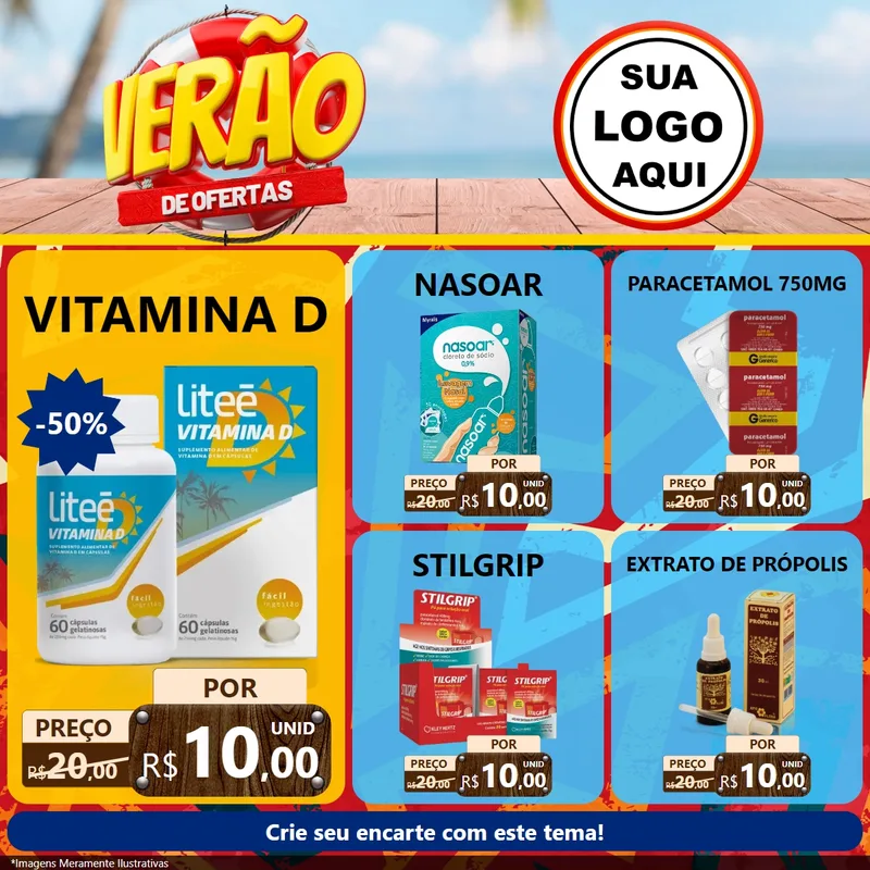 Modelo de Rede Social para Feed Facebook com o tema Verão de Ofertas para Farmácia