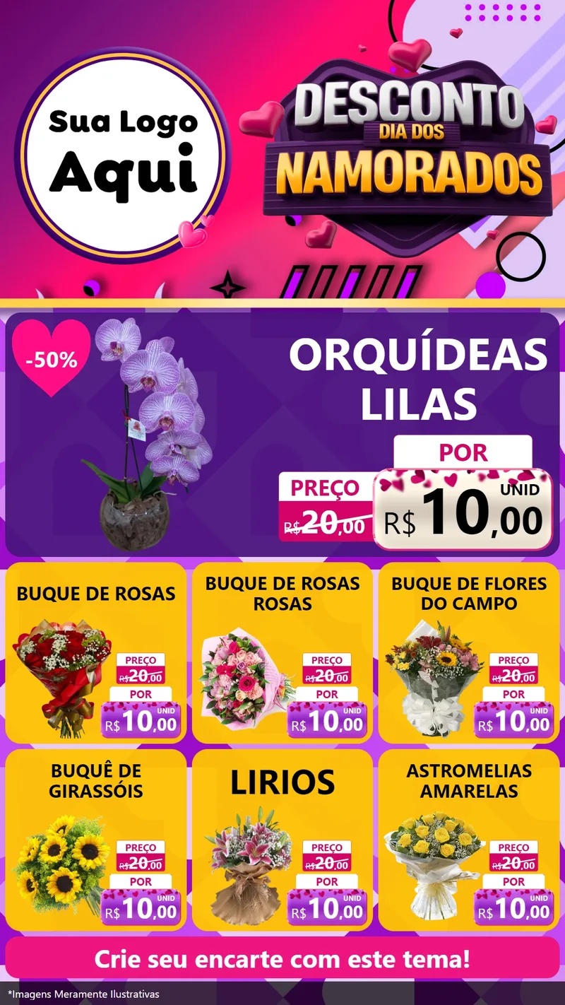 Modelo de Rede Social para Stories com o tema Desconto Dia dos Namorados para Floricultura e jardim