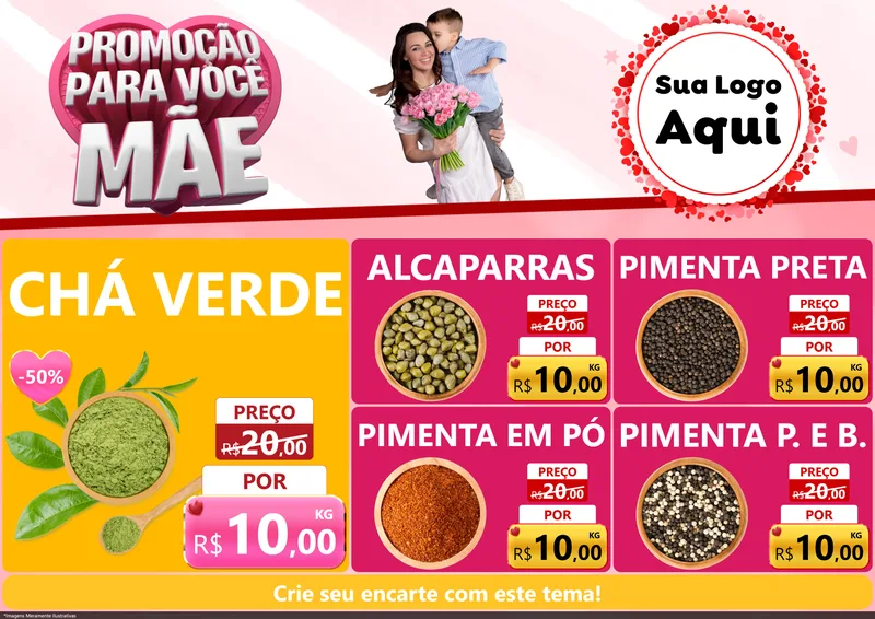 Modelo de Encarte para Encarte A4 Horizontal com o tema Promoção Para Você Mãe para Produtos Naturais