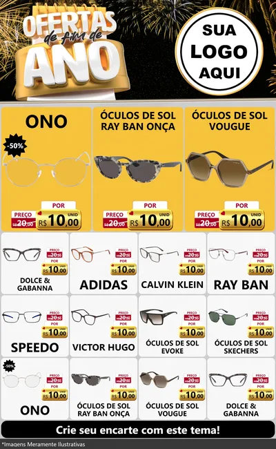 Modelo de Encarte para Encarte Grande com o tema Ofertas de Fim de Ano para Óticas