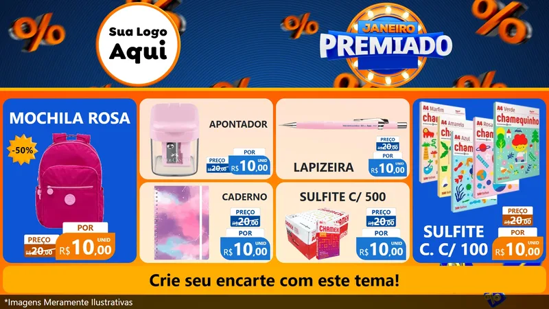 Modelo de TV para TV Horizontal com o tema Janeiro Premiado para Papelaria