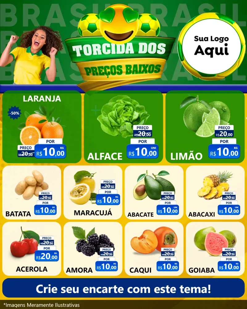 Modelo de Rede Social para Feed Instagram com o tema Torcida dos Preços Baixos - Copa para Hortifrúti
