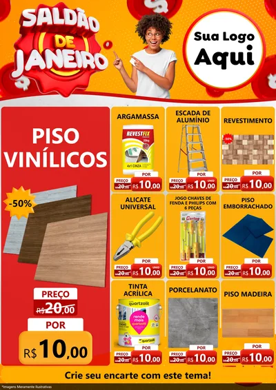 Modelo de Encarte para Encarte A4 Vertical com o tema Saldão de Janeiro para Material para Construção