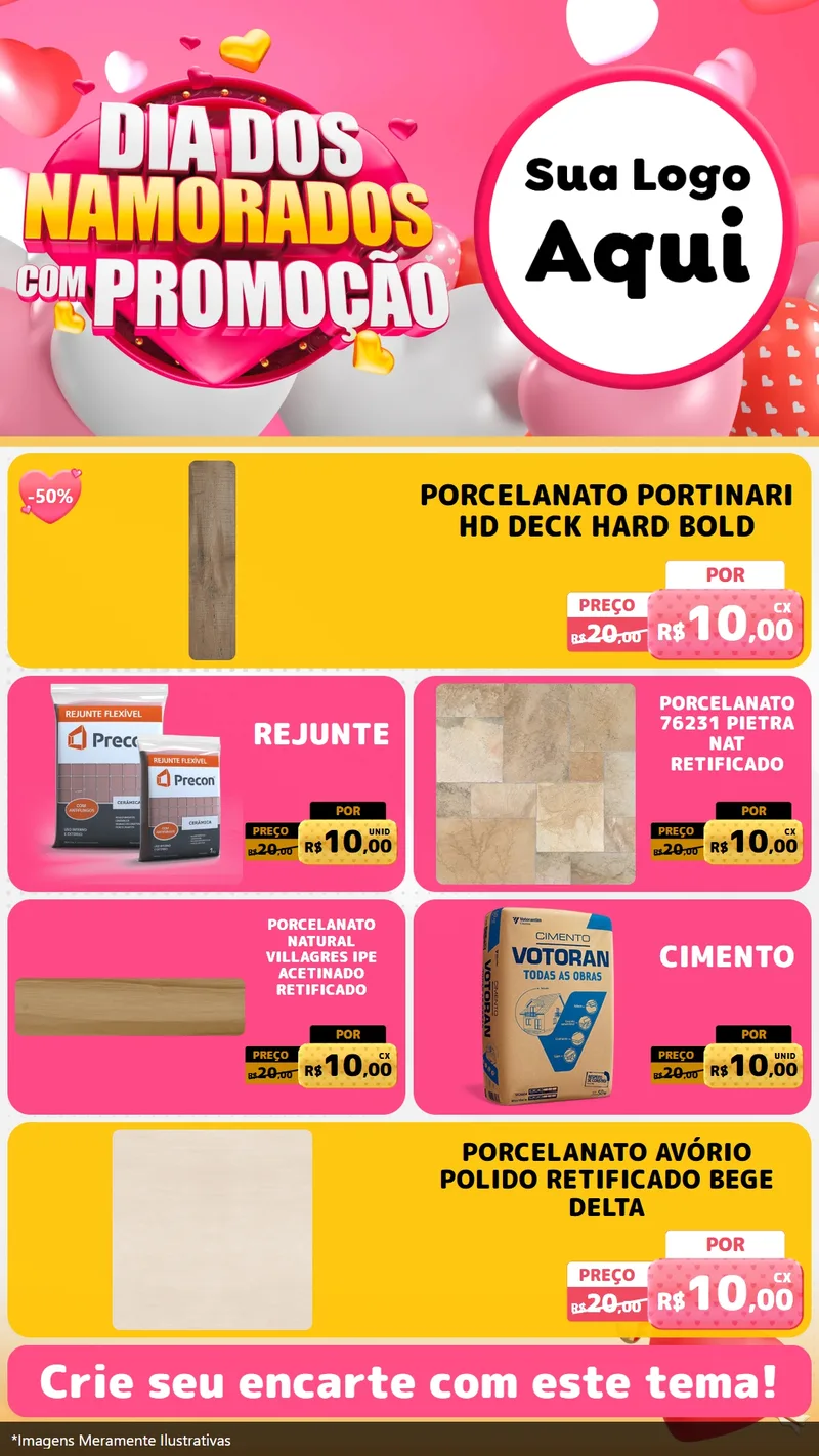 Modelo de TV para TV Vertical com o tema Dia dos Namorados com Promoção para Pisos e revestimentos