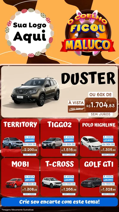 Modelo de Rede Social para Stories com o tema O Coelho Ficou Maluco - Páscoa para Concessionaria de Carros