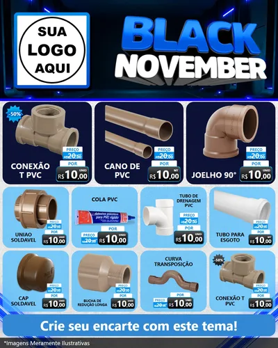 Modelo de Rede Social para Feed Instagram com o tema Black November para Tubos e conexões