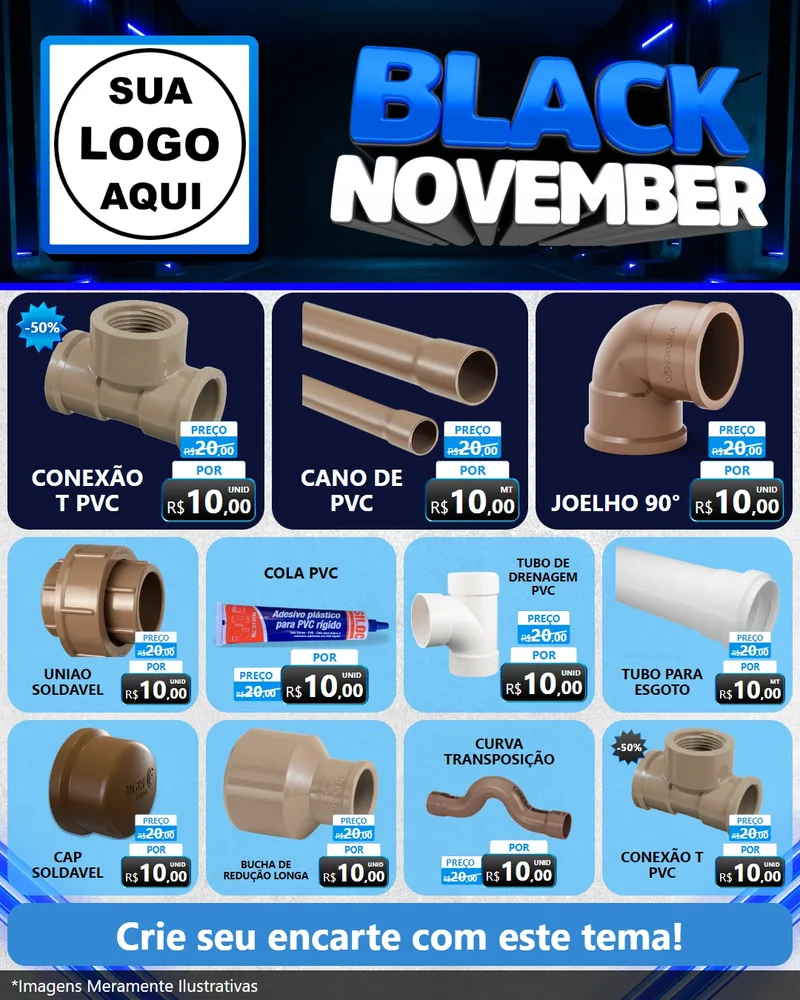 Modelo de Rede Social para Feed Instagram com o tema Black November para Tubos e conexões