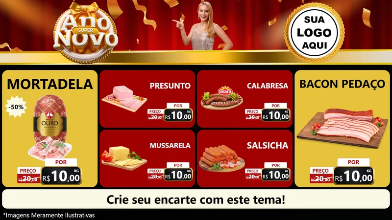 Modelo de TV para TV Horizontal com o tema Super Ano Novo para Frios e Laticínios