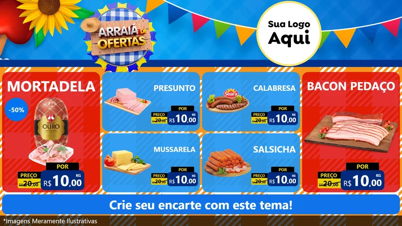 Modelo de TV para TV Horizontal com o tema Arraiá de Ofertas para Frios e Laticínios