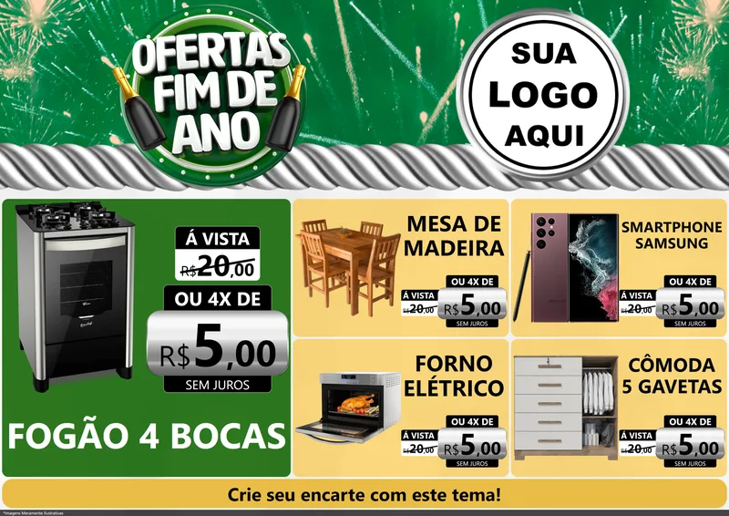 Modelo de Encarte para Encarte A4 Horizontal com o tema Ofertas Fim de Ano para Móveis e Eletro