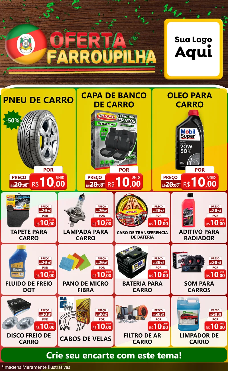 Modelo de Encarte para Encarte Grande com o tema Oferta Farroupilha para Auto peças