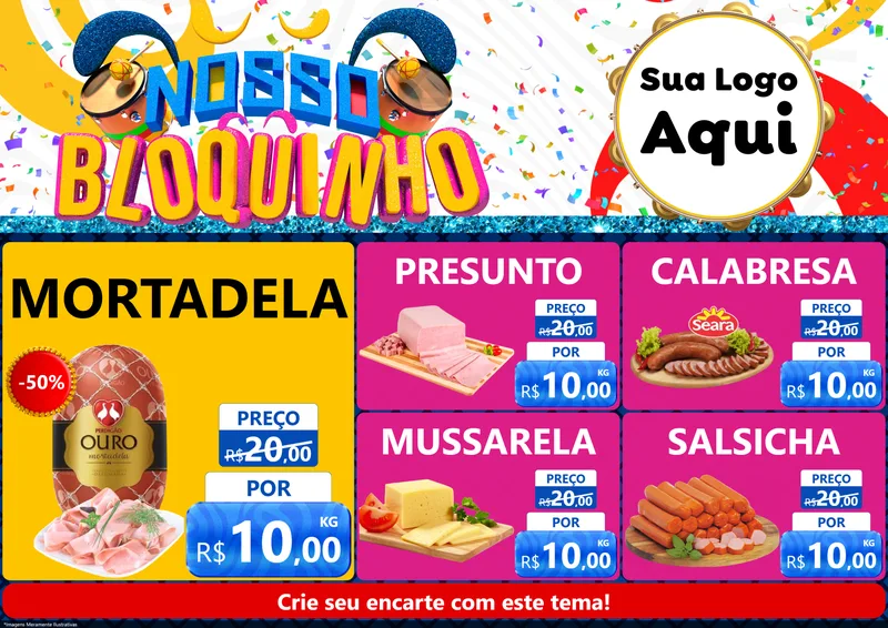 Modelo de Encarte para Encarte A4 Horizontal com o tema Nosso Bloquinho para Frios e Laticínios