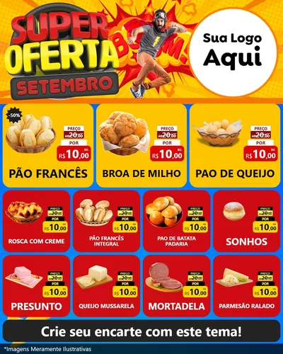 Modelo de Rede Social para Feed Instagram com o tema Super Oferta Setembro para Padaria