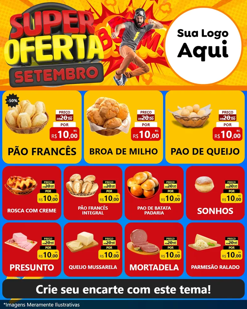 Modelo de Rede Social para Feed Instagram com o tema Super Oferta Setembro para Padaria