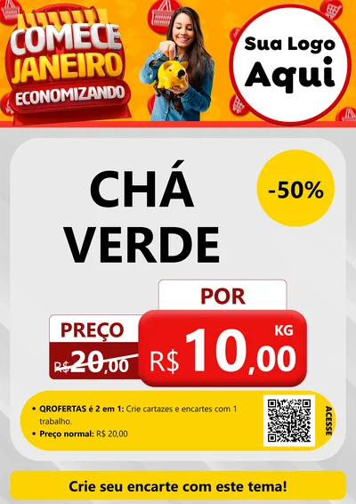 Modelo de Cartaz para Cartaz A4 Vertical com o tema Comece Janeiro Economizando para Produtos Naturais