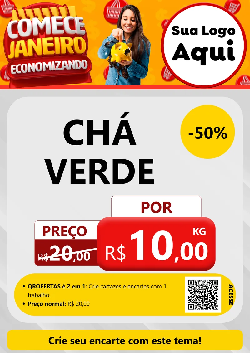 Modelo de Cartaz para Cartaz A4 Vertical com o tema Comece Janeiro Economizando para Produtos Naturais