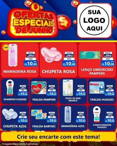 Modelo de Rede Social para Feed Instagram com o tema Ofertas Especiais de Junho para Bebês