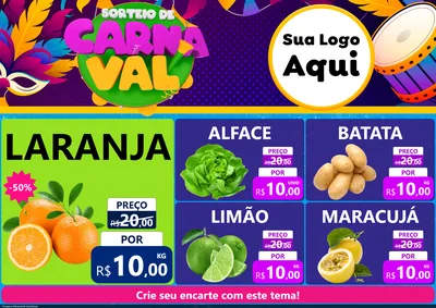 Modelo de Encarte para Encarte A4 Horizontal com o tema Sorteio de Carnaval para Hortifrúti