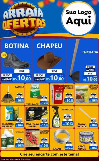 Modelo de Encarte para Encarte Grande com o tema Arraiá de Ofertas - Junina para Agropecuária