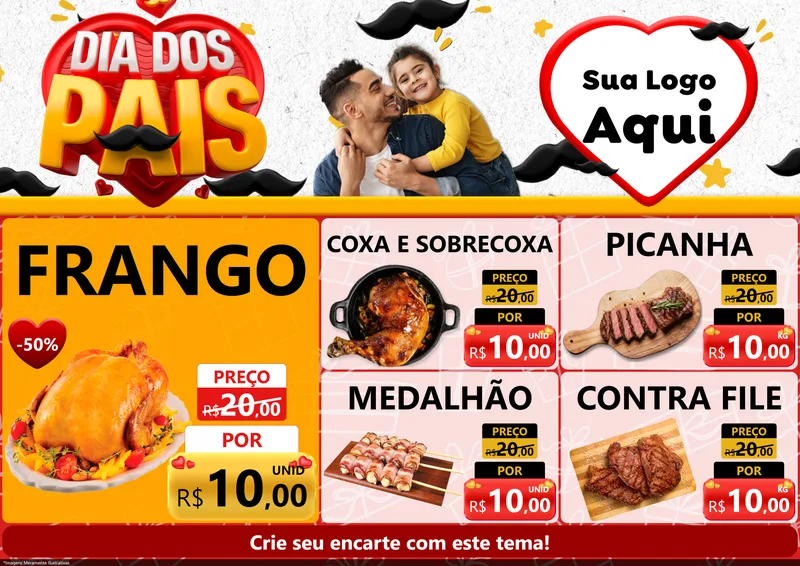 Modelo de Encarte para Encarte A4 Horizontal com o tema Dia dos Pais para Assados