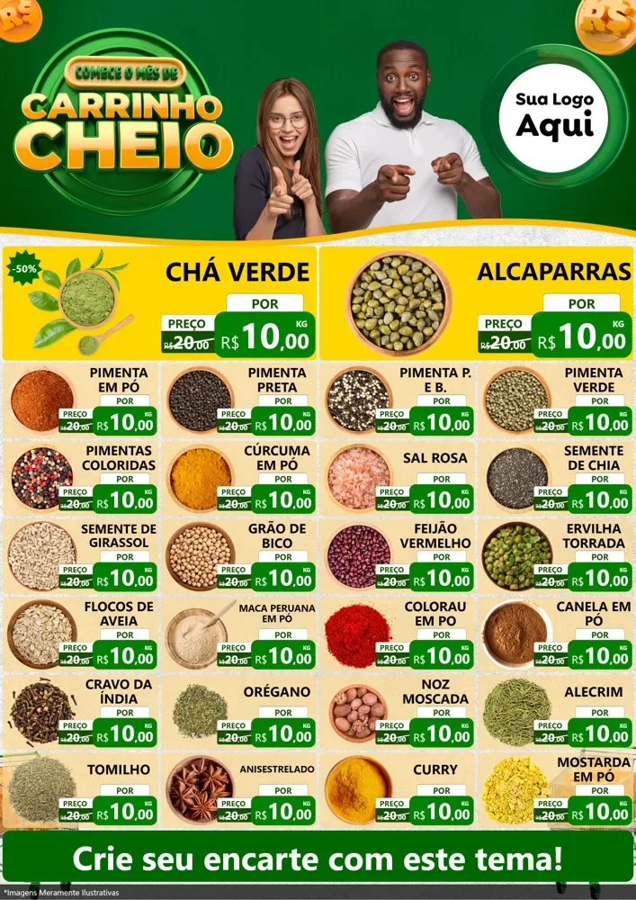 Modelo de Encarte para Encarte A4 Vertical com o tema Carrinho Cheio para Produtos Naturais