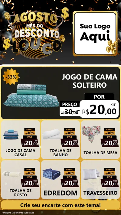 Modelo de Rede Social para Stories com o tema Agosto Mês do Desconto Louco para Cama, Mesa e Banho
