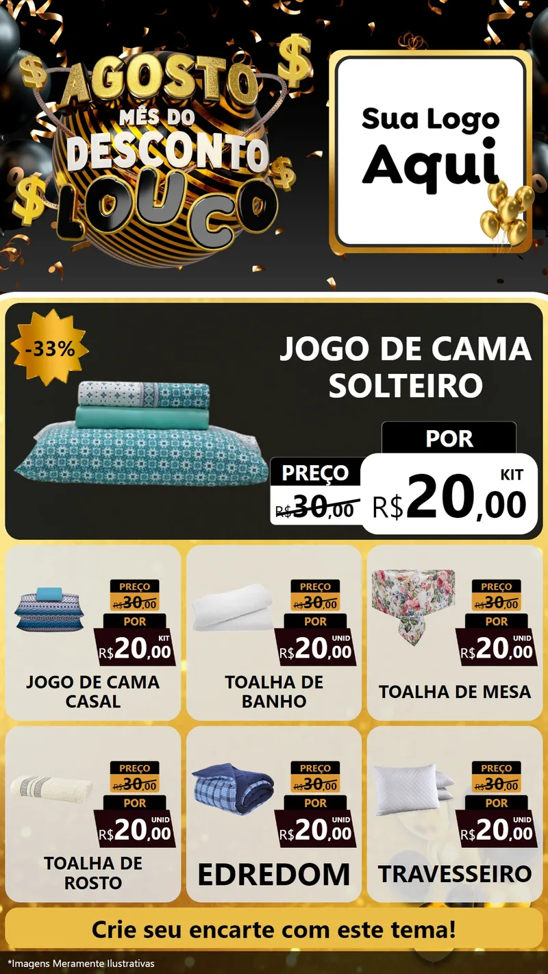 Modelo de Rede Social para Stories com o tema Agosto Mês do Desconto Louco para Cama, Mesa e Banho